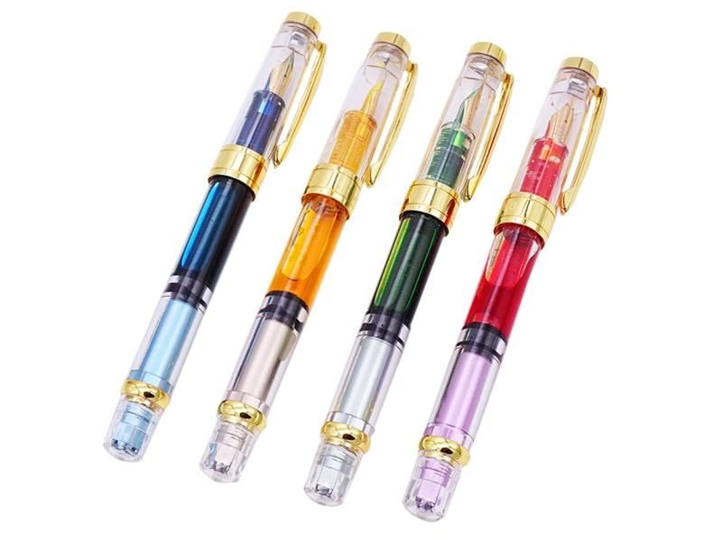 New Upgraded 3008 Piston Transparent Fountain Pen With Golden EF F Nib Trim Carousel 2