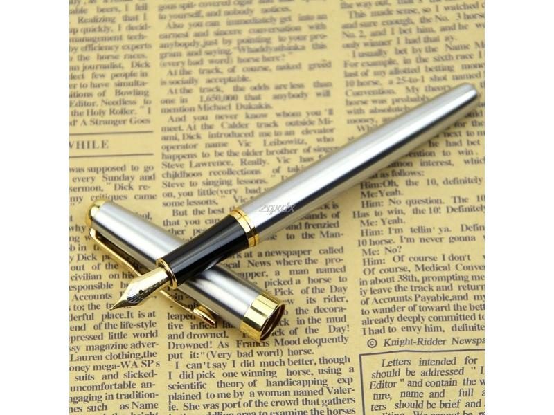 BAOER 388 Elegant Stainless Steel Pen Fountain Silver Gold Trim M Nib Size Carousel 1