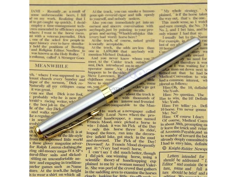 BAOER 388 Elegant Stainless Steel Pen Fountain Silver Gold Trim M Nib Size Carousel 2