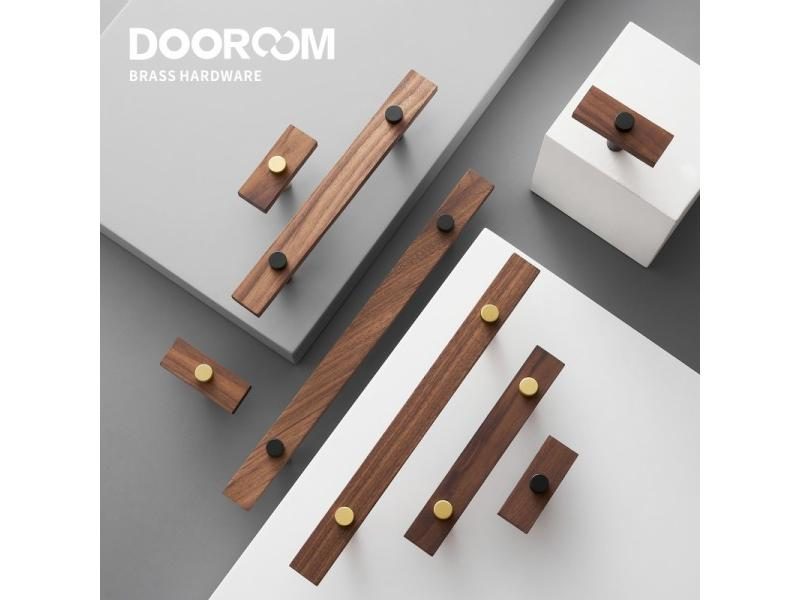 Dooroom Walnut Brass Furniture Handles Long Modern Pulls Cupboard Wardrobe Carousel 2