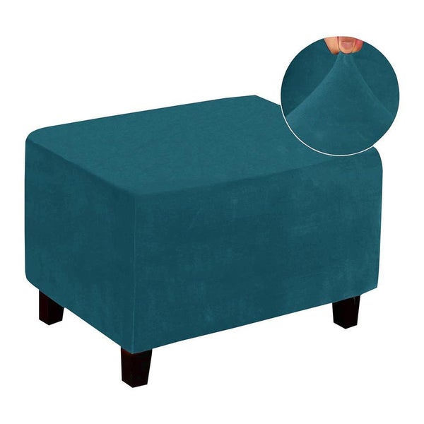 2PCS Stretch Round Ottoman Cover Foot Stool Slipcover Footrest Cover-Dark Blue Carousel 1