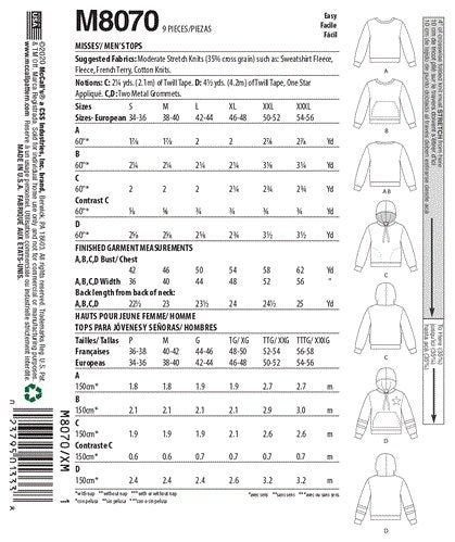 McCalls Pattern 8070 #Aiden - Misses' and Mens Tops XL-XXL-XXXL Carousel 2