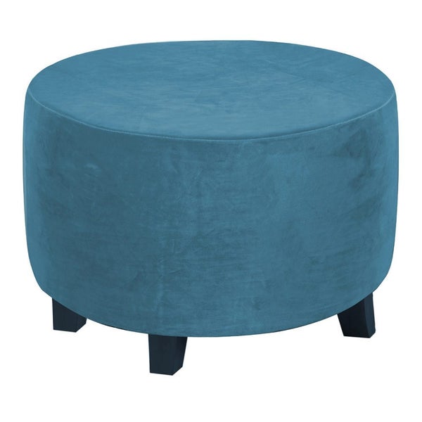 Stretch Round Ottoman Cover Foot Stool Slipcover Footrest Cover-Peacock blue Carousel 1
