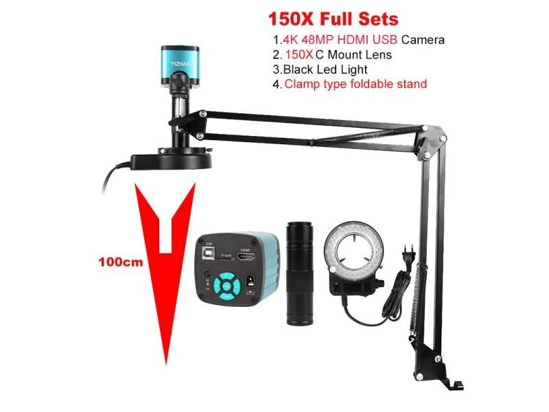 4K 48MP Video Microscope HDMI USB Industrial Microscope Camera 1-130X/150X/180X Carousel 1