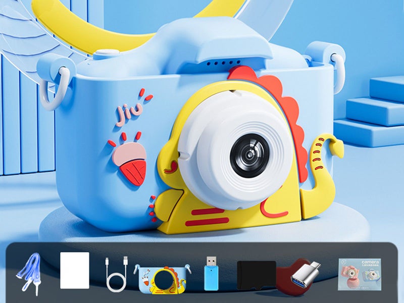 Dinosaur Camera With 64GB SD Card Selfie Camera Digital Camera Blue Carousel 5