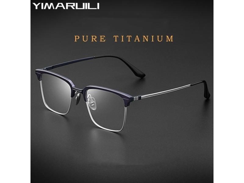 YIMARUILI Ultra Light Small Square Pure Titanium Business Glasses Frame Men Carousel 2