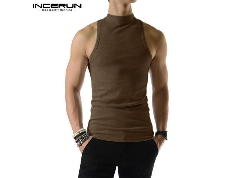 Men Tank Tops Solid Color Turtleneck Sleeveless Knitted Casual Vests Summer Carousel 2