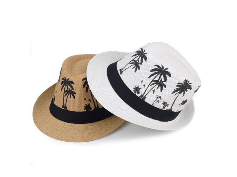 Men Beach Hat Breathable Short Brim Tree Print Contrast Color Flat Top Sun Carousel 2
