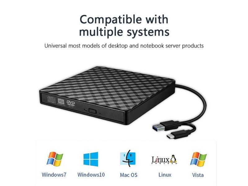 2 In 1 USB3.0 Type C Slim External DVD RW CD Writer Drive Burner Reader Player Carousel 1
