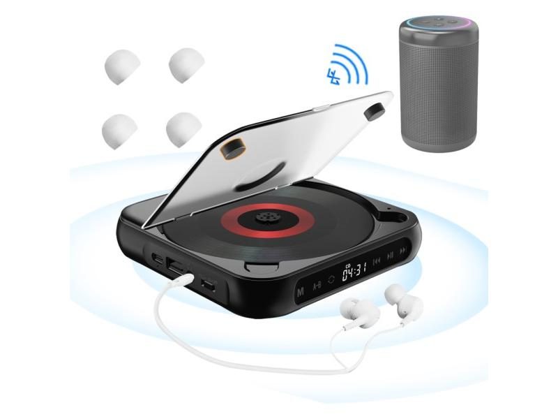 Portable CD Player Bluetooth 5.1 Speaker Stereo CD Players LED Screen 3.5mm CD Carousel 2