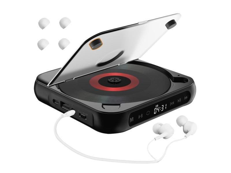 Portable CD Player Bluetooth 5.1 Speaker Stereo CD Players LED Screen 3.5mm CD Carousel 1
