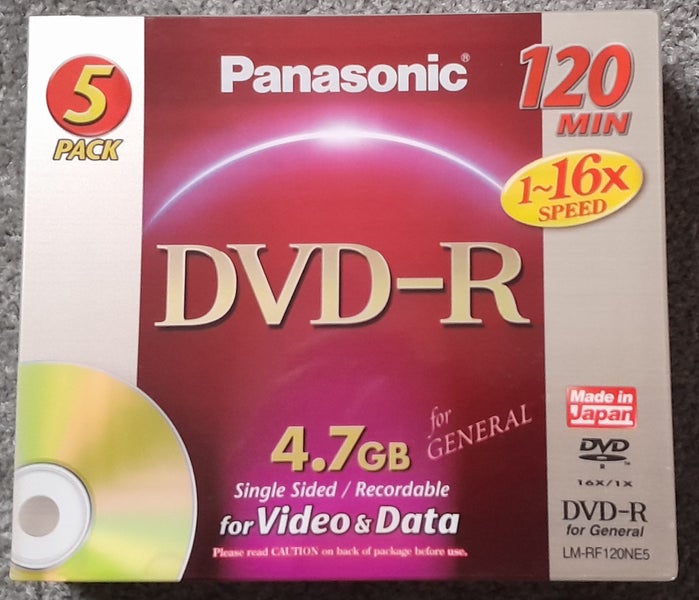 5-pack Panasonic Blank 4.7GB / 120 min DVD-R for Video & Data (Japan new/sealed) Carousel 1