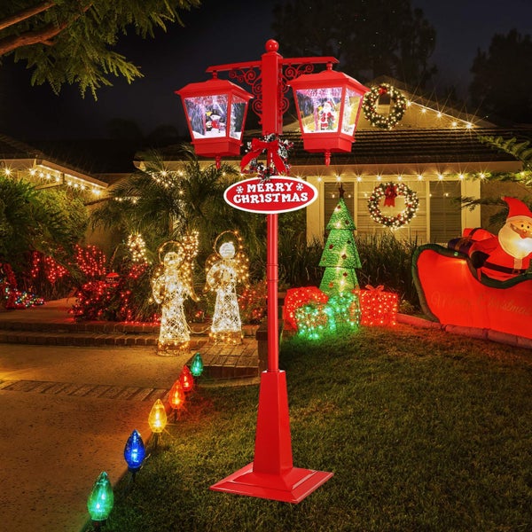 188cm Christmas LED Street Light Post Xmas Snowing Music Outdoor Lamp Carousel 1