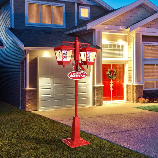 188cm Christmas LED Street Light Post Xmas Snowing Music Outdoor Lamp Carousel 2