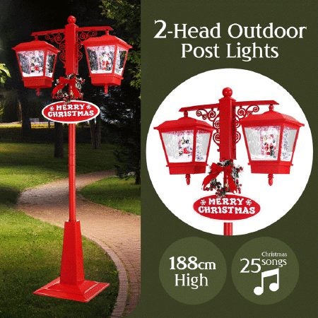 188cm Christmas LED Street Light Post Xmas Snowing Music Outdoor Lamp Carousel 12