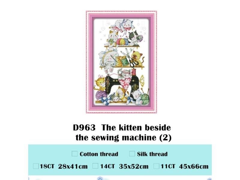 The Kitten Beside The Sewing Machine (2) Cross Stitch Kit Print Canvas Sew Carousel 1