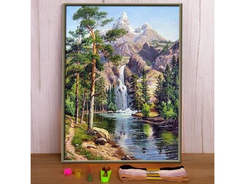 Landscape Tree Printed Water-Soluble Canvas 11CT Cross Stitch DIY Embroidery Carousel 2