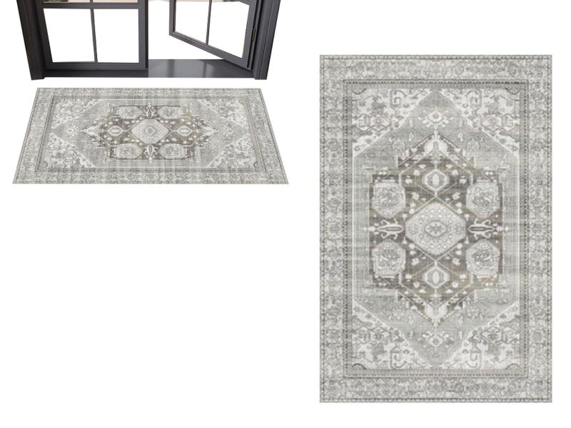 Vintage Design Runner Area Rug Doormat Allover Boho Machine Washable Mat Grey Carousel 1