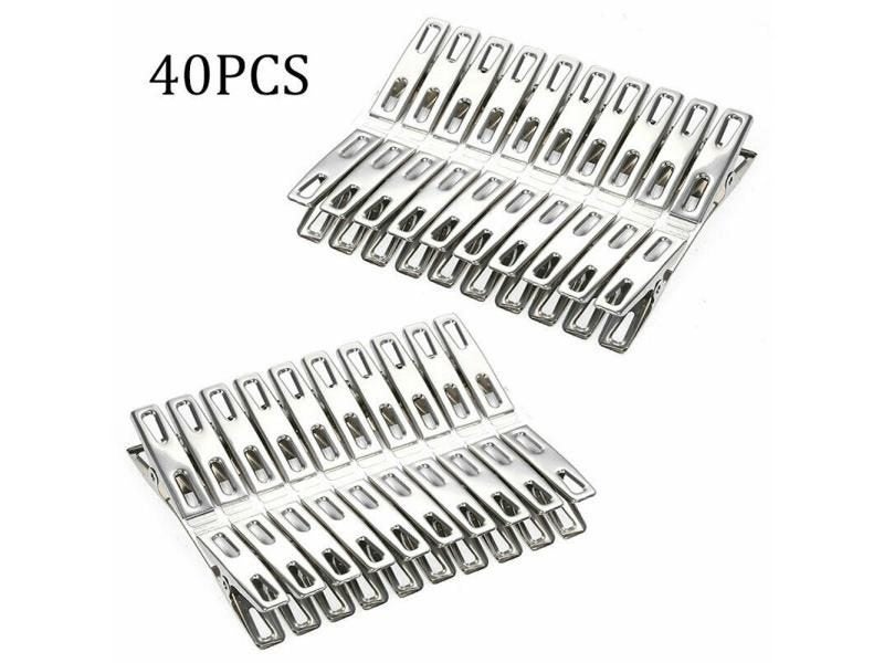 20/40 Pcs Stainless Steel Washing Line Clips Windproof Metal Clamps Carousel 1