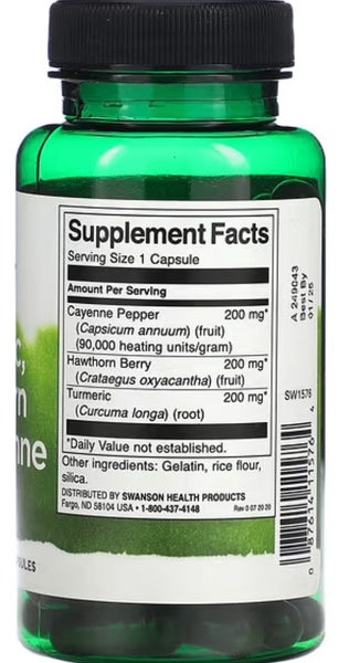 TURMERIC, HAWTHORN & CAYENNE 600 MG 60 CAPS - CARDIO TONIC - BB0827 Carousel 2