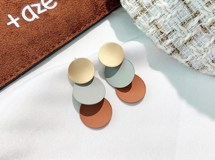 Geometric Round Disc Earrings 3 Colors Drop Studs Retro Party Jewelry Girls Gift Carousel 1