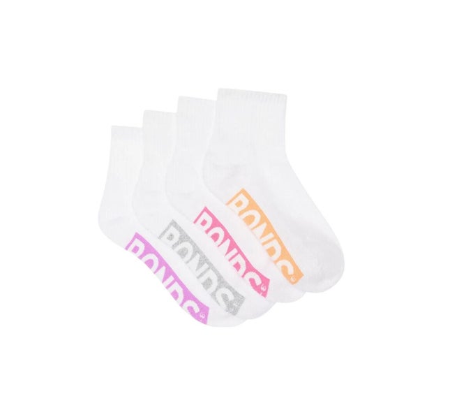 8 Pairs x Bonds Kids Logo Light Cushioned Quarter Crew White Multi Socks Carousel 1