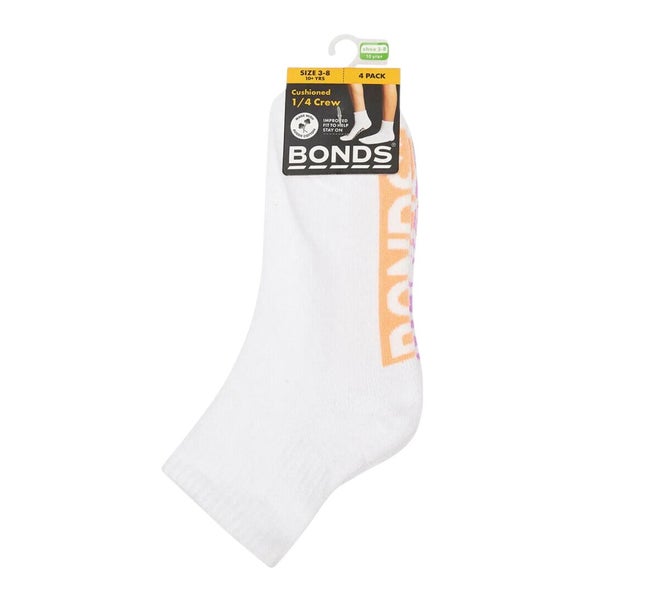 8 Pairs x Bonds Kids Logo Light Cushioned Quarter Crew White Multi Socks Carousel 2