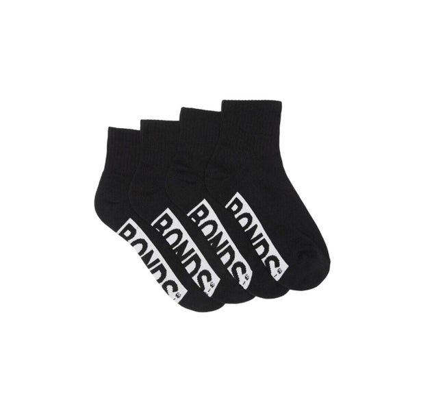 16 Pairs x Bonds Kids Logo Cushioned Quarter Crew Black Socks Carousel 1