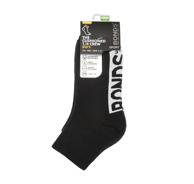 16 Pairs x Bonds Kids Logo Cushioned Quarter Crew Black Socks Carousel 2