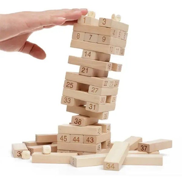 51Pcs Pine Wood Block Stacking Game Set For Kids Adults Jenga Blocks - NEW Carousel 1