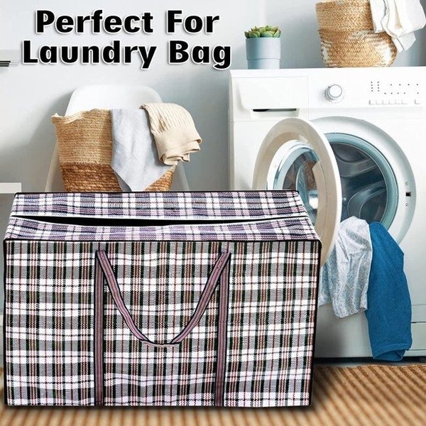 10x Large Stripe Bag Packing Storage Strip Zip Shopping Travel Check House Mo... Carousel 2