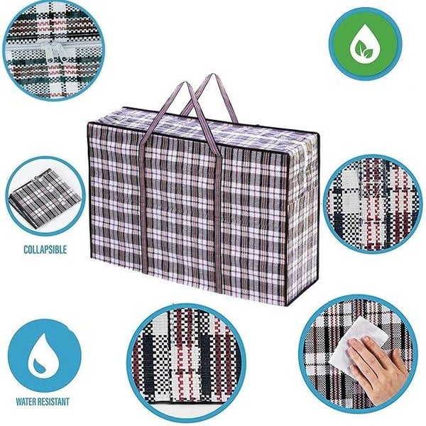 10x Large Stripe Bag Packing Storage Strip Zip Shopping Travel Check House Mo... Carousel 6
