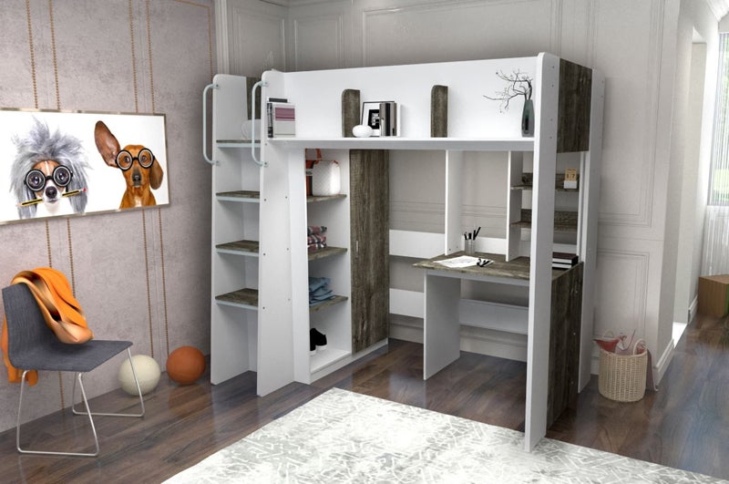 Boston Single Loft Bunk With Desk, Wardrobe & Shelving - Cosmetic 2nds Carousel 1