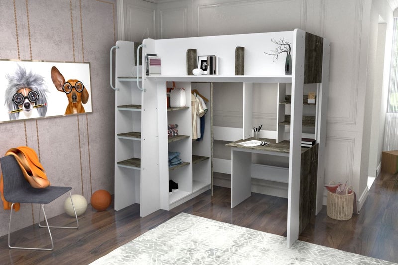Boston Single Loft Bunk With Desk, Wardrobe & Shelving - Cosmetic 2nds Carousel 2