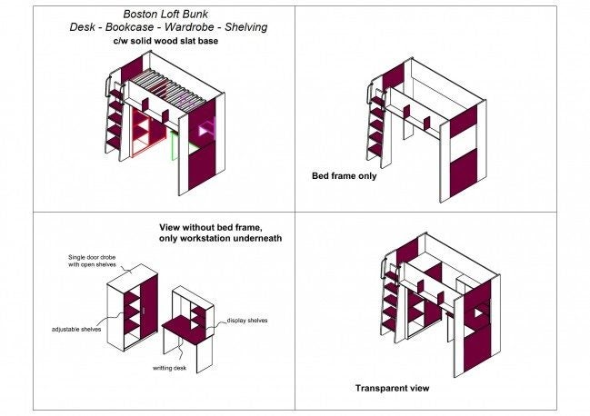 Boston Single Loft Bunk With Desk, Wardrobe & Shelving - **Minor 2nds** Carousel 3