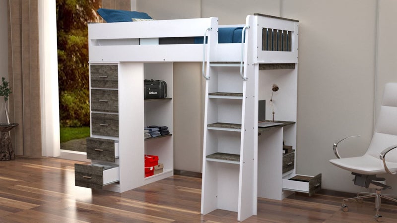 Dallas King Single Loft Bunk, Desk, Drawers, Wardrobe & Shelving **2nds* Carousel 2