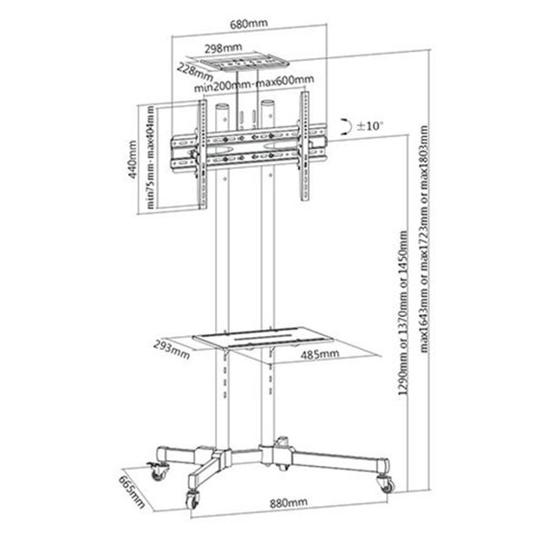Brateck Lumi LCD-T1028B 32''-70'' Economy TV cart Stand, Adjustable TV Height Carousel 2