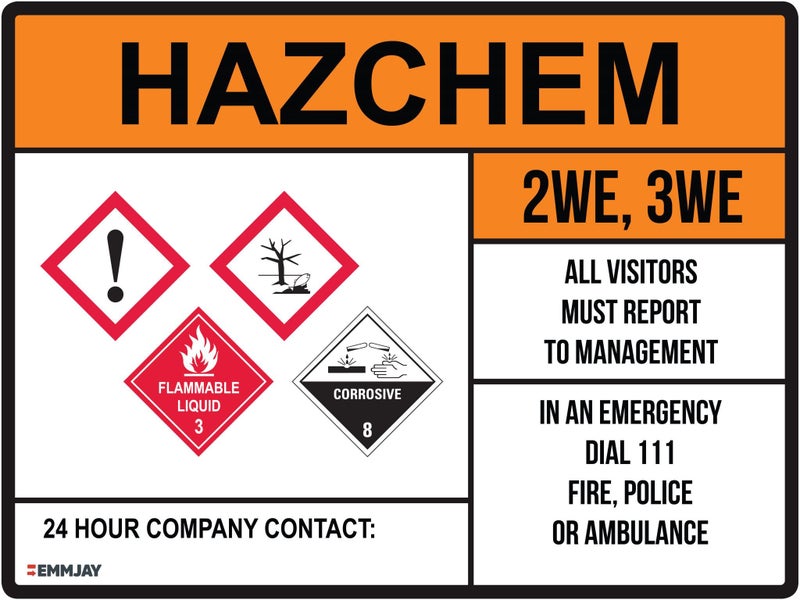 510 EMMJAY- HAZCHEM 2WE 3 WE SIGN 450x600mm chemical chem shed store Carousel 1