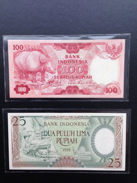 1958 & 1977 Indonesian Rupiah banknotes - Uncirculated, Crisp, Sealed Carousel 1