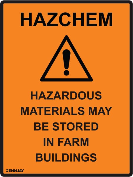 834 (1) HAZCHEM Hazardous Materials Sign 400x300mm stored in farm buildings shed Carousel 1