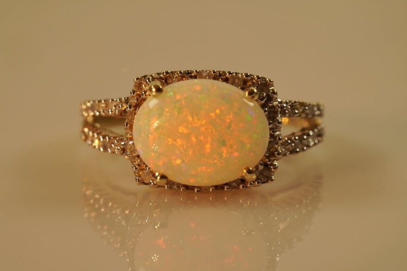 Breathtaking Natural Australian Opal & Diamond Ring 10ct Carousel 1