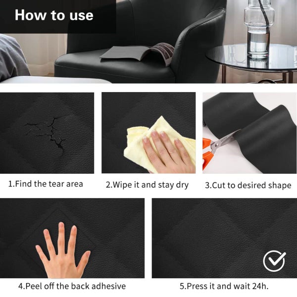 Leather Repair Patch Self-Adhesive for Furniture, Sofas, Car Seats Black62948102221441112