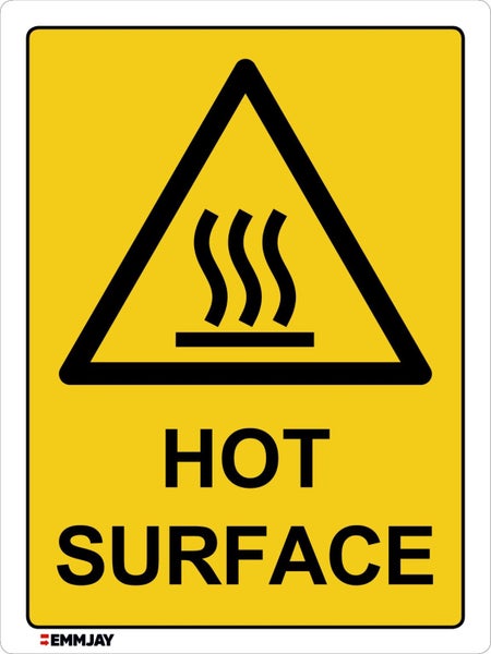 725 (2) EMMJAY- Hot surface warning Sign label 130 x 100mm Carousel 1