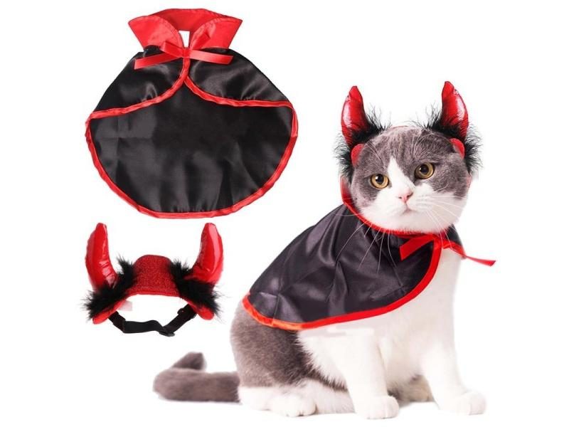 Halloween Pet Costumes Cute Cosplay Vampire Cloak Cat Dog Cap With Horns Kitten Carousel 1