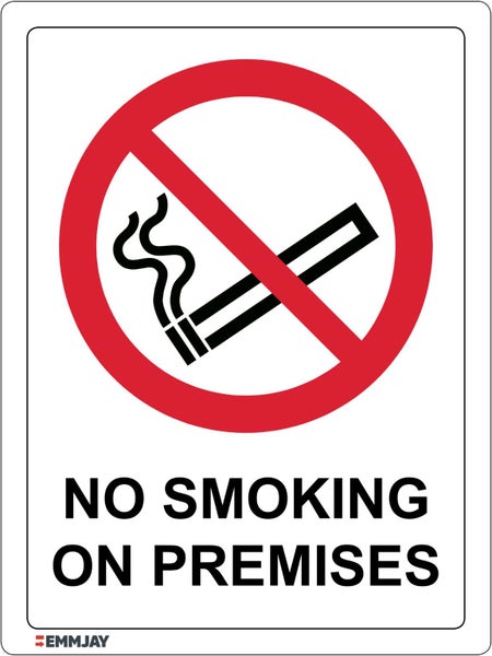 727 (1) EMMJAY- No Smoking on Premises Sign Label 130 x 100mm Carousel 1