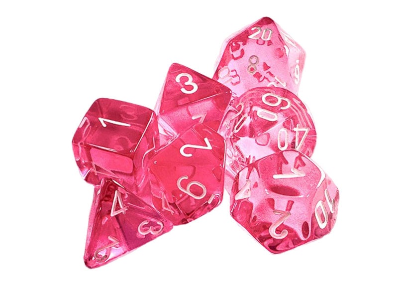 Polyhedral Dice - 7D Translucent Pink/white Polyhedral Set by - Carousel 1