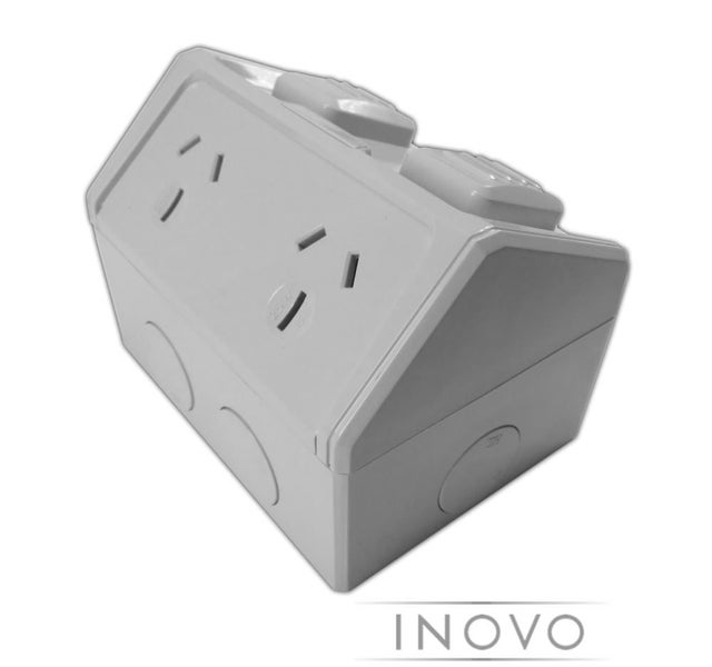 DOUBLE WEATHERPROOF OUTDOOR 15A POWER POINT (NZ / AUS APPROVED) - INOVO - NEW Carousel 1