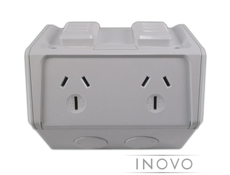 DOUBLE WEATHERPROOF OUTDOOR 15A POWER POINT (NZ / AUS APPROVED) - INOVO - NEW Carousel 2