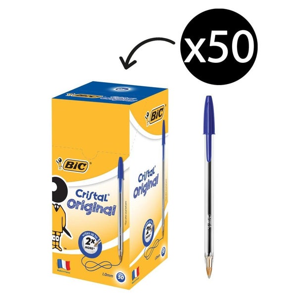 BIC Cristal Original Ballpoint Pen Medium 1.0mm Blue Box of 50 Carousel 1