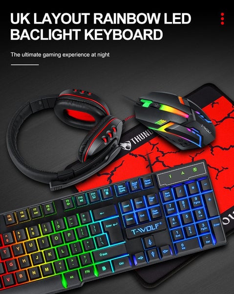 T-Wolf T800 Gaming Set (Headphone Keyboard Mouse Mouse Pad) Carousel 12